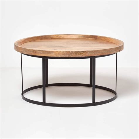 Homescapes Industrial Style Round Coffee Table With Steel Frame Support