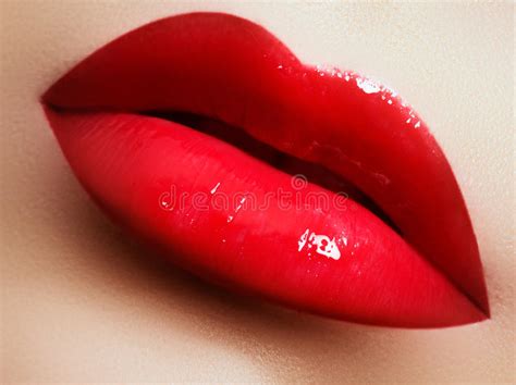 Beauty Female Face Professional Glossy Lip Makeup Stock Photo Image