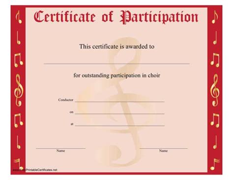 8 Free Choir Certificate Of Participation Templates Pdf Within Choir