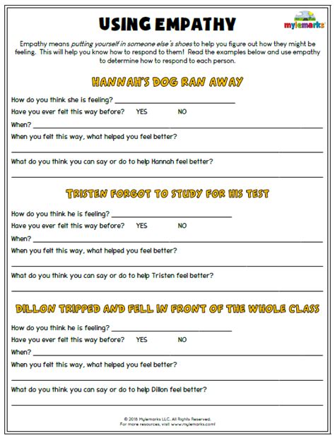 Using Empathy Teaching Empathy Therapy Worksheets