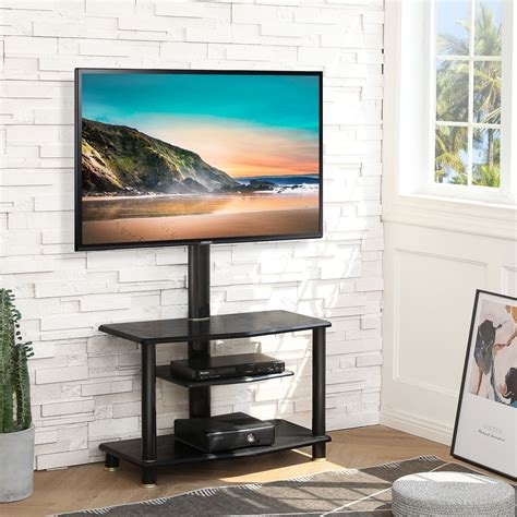 Fitueyes 3 Tiers Floor Tv Stand With Swivel Mount And Height Adjustable