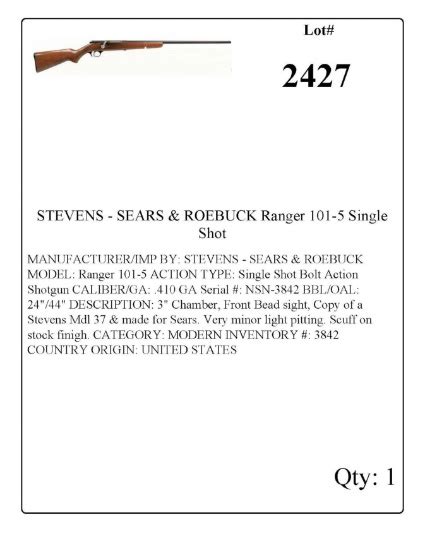 Stevens Sears And Roebuck Ranger 101 5 Single Shot Guns And Military