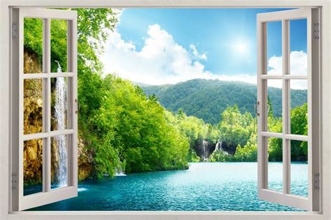 Forest Lake Scene 3d Window View Decal Wall Sticker Decor