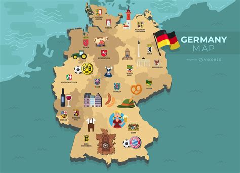Deutschland oder offiziell die bundesrepublik deutschland ist der einwohnerreichste staat in mitteleuropa, mitgliedsstaat der europäischen union und deutsch: Deutschland Karte Illustration - Vektor download