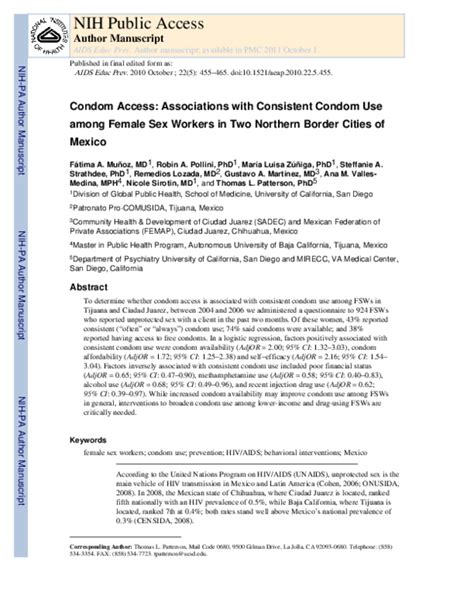 Pdf Condom Access Associations With Consistent Condom Use Among Female Sex Workers In Two
