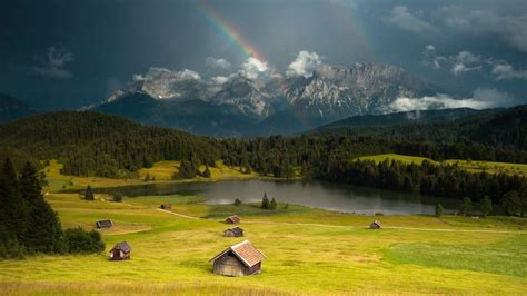Free Download Hd Wallpaper Green Grass Field Rainbows Hills