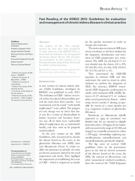 Pdf Fast Reading Of The Kdigo 2012 Guidelines For Evaluation And