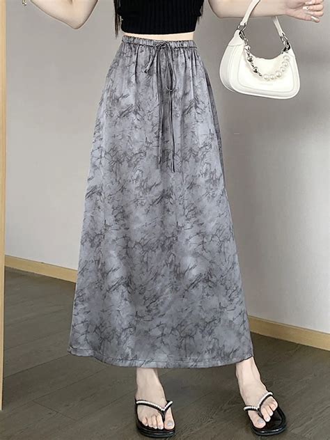 TIGENA 90cm Chinese Style Print Maxi Skirt Women 2023 Summer Vintage