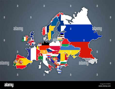 European Map With National Borders With Countries Flags Stock Photo Alamy