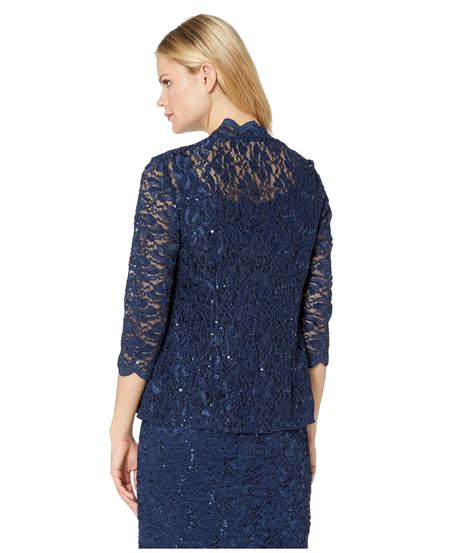 Alex Evenings Tea Length All Over Sequin Lace Jacket Dress In Navy