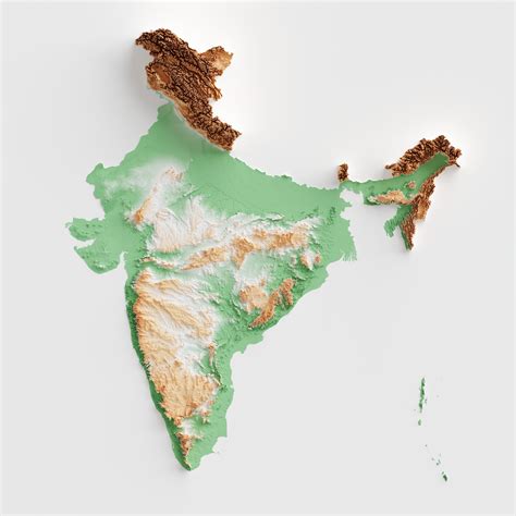 India Shaded Relief Map Flag Colours Etsy