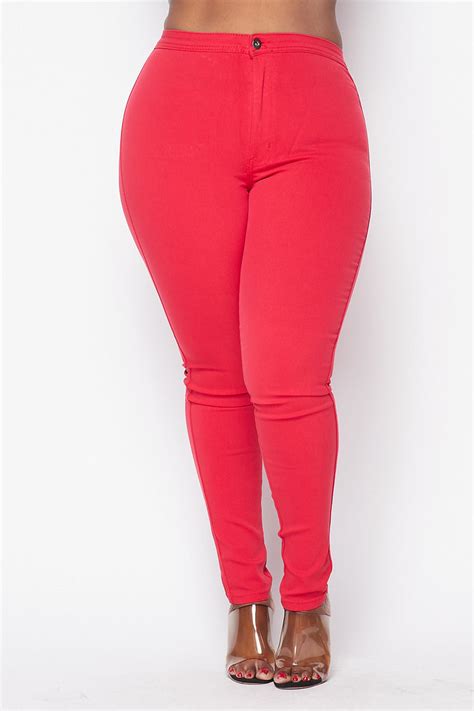 Plus Size Super High Waisted Stretchy Skinny Jeans Red