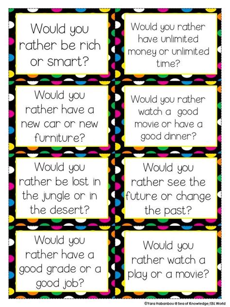 Maybe you would like to learn more about one of these? Would You Rather Questions - Writing Prompts and Task ...