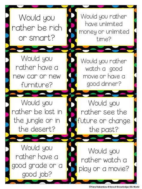 Check spelling or type a new query. Would You Rather Questions - Writing Prompts and Task Cards | Oral language activities, This or ...