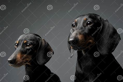Dos Adorables Dachshund Negros Y Canas De Pelo Corto Que Parecen