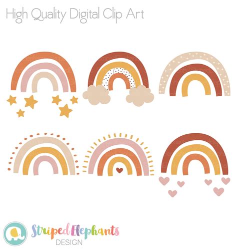 Paper Neutral Rainbow PNG Boho Rainbow Clipart Boho Nursery Decor Clip