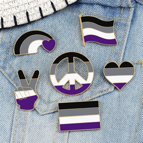 Asexual Lgbt Enamel Brooch For Women Men Creative Rainbow Flag Heart Victory Shirt Lapel Pins