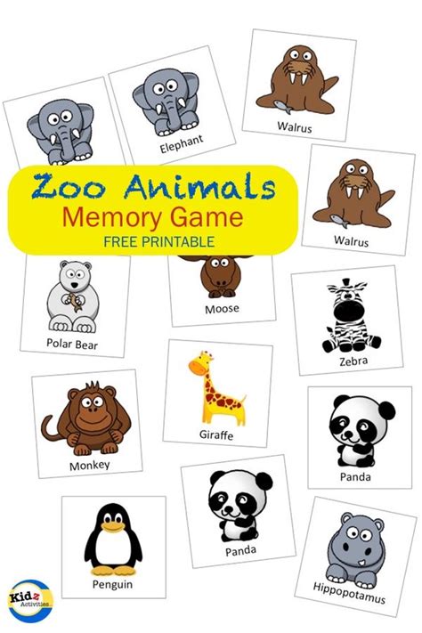 Zoo Animals Memory Game - Kidz Activities | Zoo animals preschool, Zoo