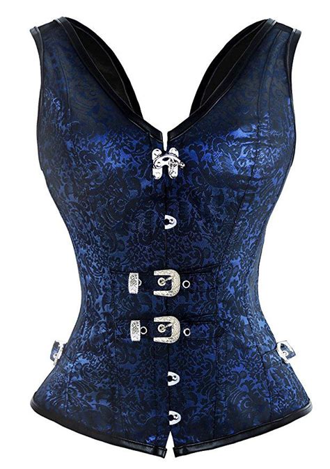Kimring Womens Gothic Steampunk Spiral Steel Boned Jacquard Overbust