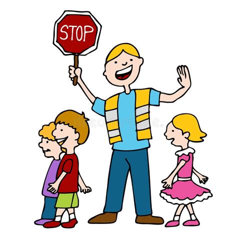 Crossing Guard And Children Walking Stock Vector Illustration Of