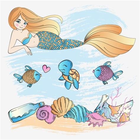 Mermaid Cartoon Cartoon Whale Girl Cartoon Underwater Cartoon
