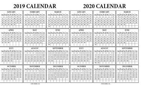 20192020 Calendar On One Page