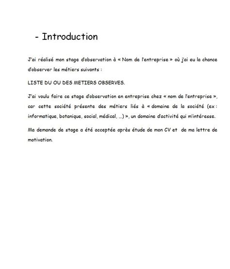 Introduction Exemple De Rapport De Stage Gratuit – Novo Exemplo