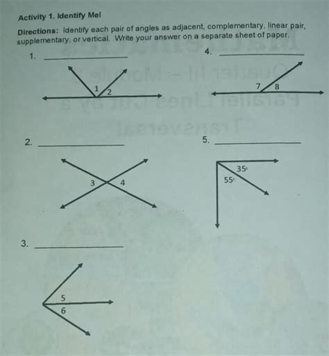 Activity 1 Identify Medirections Identify Each Pair Of Angles As