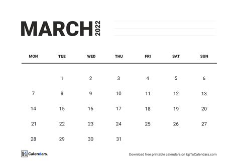 Printable March 2022 Calendar Blank Templates Free Download In Pdf