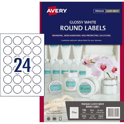 Avery Glossy Round Labels White 40mm Diameter 240 Labels Warehouse
