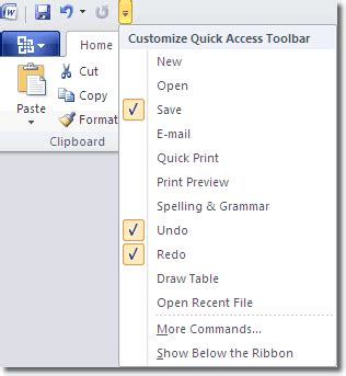 Microsoft Word 2010 Quick Access Toolbar