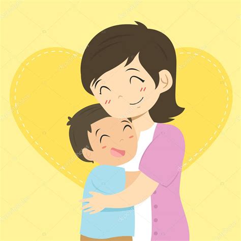 Animado Mamá Abrazando A Su Hijo Madre E Hijo Abrazando A Vector De