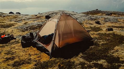 Download Wallpaper 2048x1152 Tent Mountains Fog Camping Ultrawide
