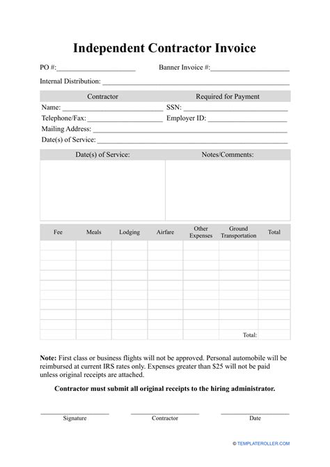 Independent Contractor Invoice Template Printable Independent Contractor Invoice Template