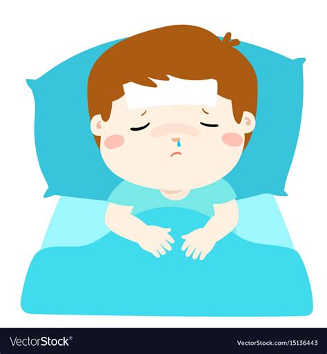 Little Sick Boy In Bed Cartoon Royalty Free Vector Image
