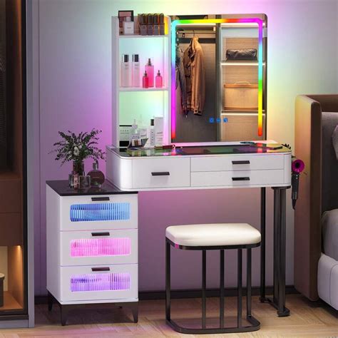 Lvifur Makeup Vanity Table With Rgb Lights Charging Station Auto