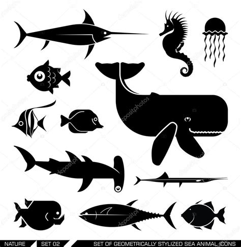 Animali cane incoraggiante linea arte pet silhouette stilizzato svg nero bianco testa viso. Set di icone geometricamente stilizzate per animali marini ...