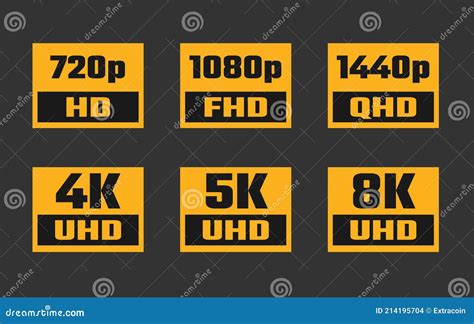 Screen Resolution Icon Set 4k Uhd 5k 8k Quad Hd Full Hd And Hd
