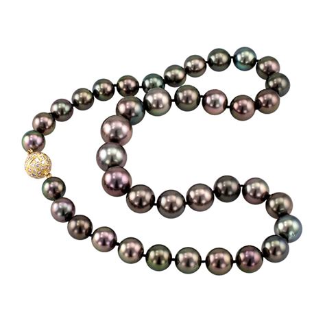 Black Tahitian Cultured Pearl Necklace From A Unique Collection Of