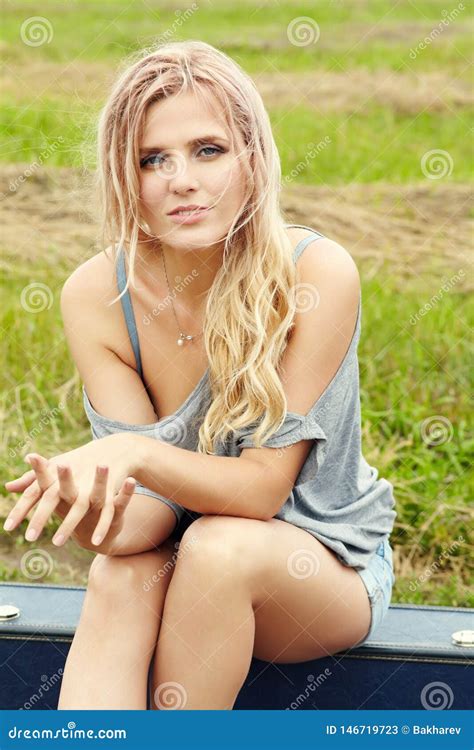 Outdoor Portrait Of A Middle Aged Blonde Woman Stock Image Image Of