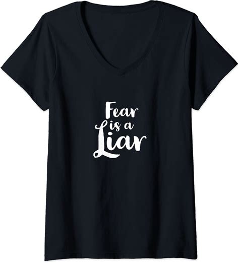 Damen Fear Is A Liar T Shirt Mit V Ausschnitt Amazonde Fashion