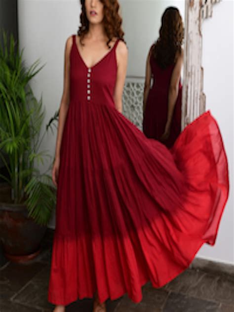 Buy Myaara Red Cotton Ethnic Maxi Maxi Dress Dresses For Women
