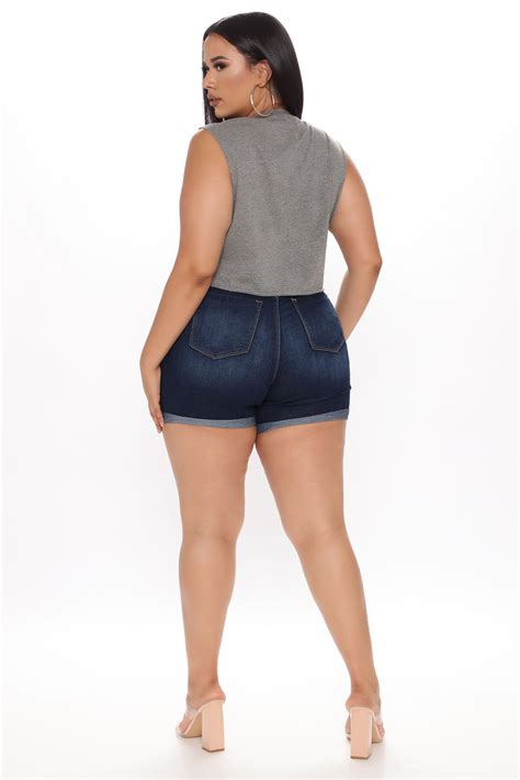 emery booty shaping denim shorts dark wash fashion nova