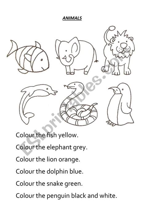 Animal Colouring Sheet Esl Worksheet By Alext20