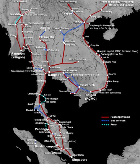 Express trains from singapore to kuala lumpur take between five and a half and six hours. Map of train routes in Singapore, Malaysia, Thailand ...