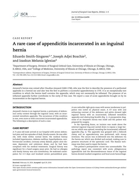 Pdf A Rare Case Of Appendicitis Incarcerated In An Inguinal Hernia