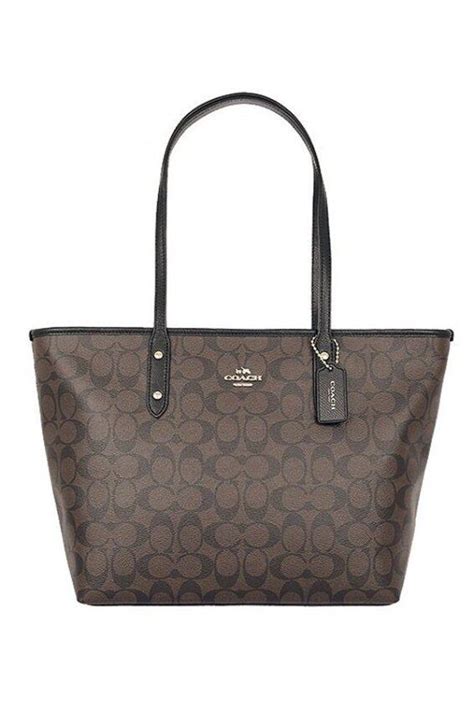 Coach F36876 City Zip Tote In Signature Light Goldbrownblack ถูก