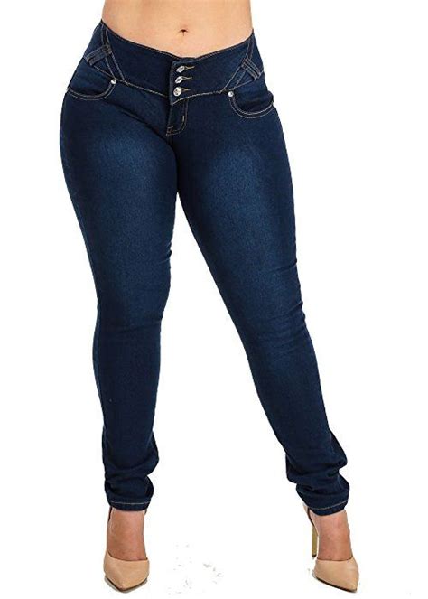 Plus Size Mid Rise Blue Denim Levanta Cola Skinny Jeans 10340k Skinny