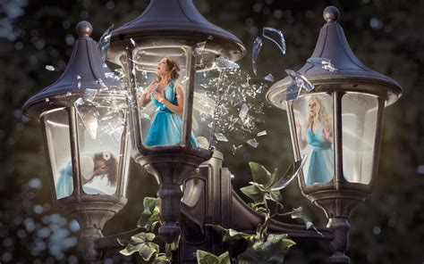 Digital Art Women Lantern Fantasy Art Bokeh Broken Glass Singing