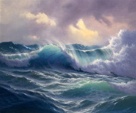 Dream Art Oil Painting Seascape Ocean Waves In Sunset Hand Painted In
